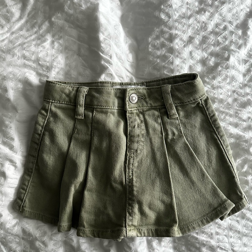 Zara Olive Green Pleated Denim Skort